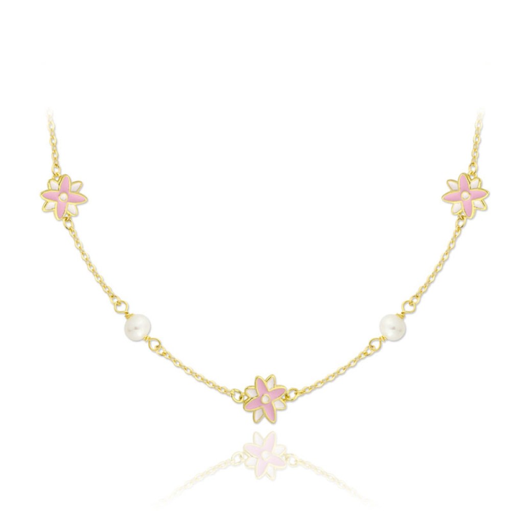 Sterling silver 925°. Girls enamel flower necklace