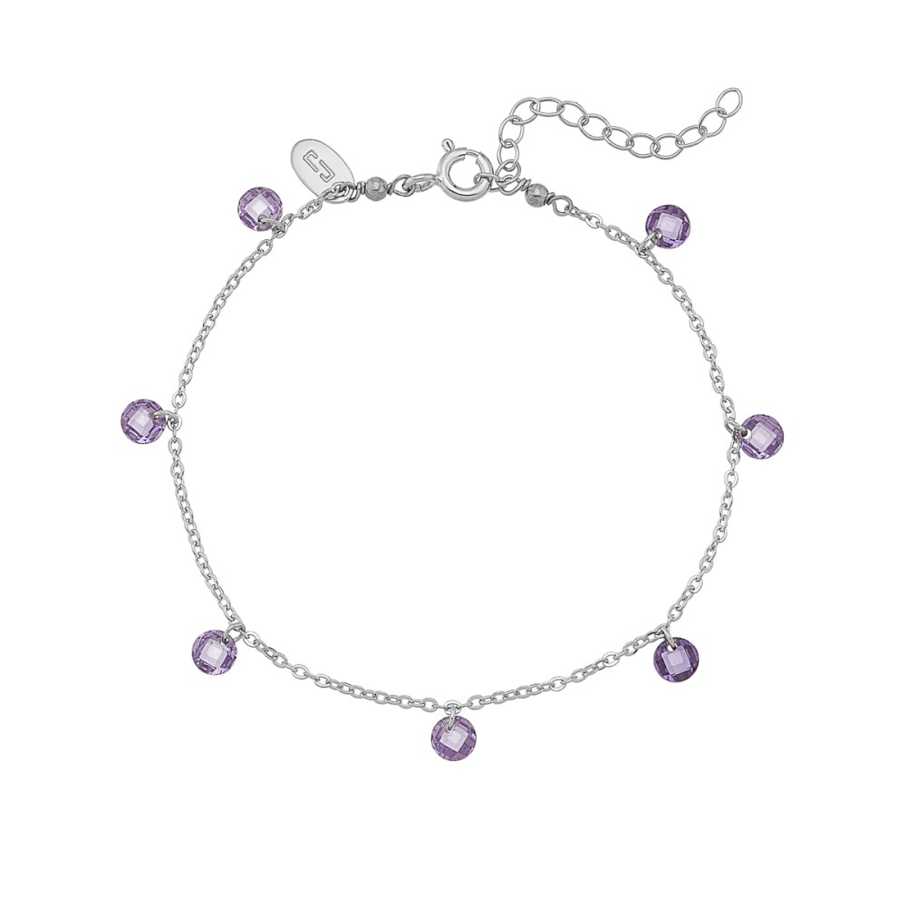 Sterling silver 925°. Ankle chain with round CZ