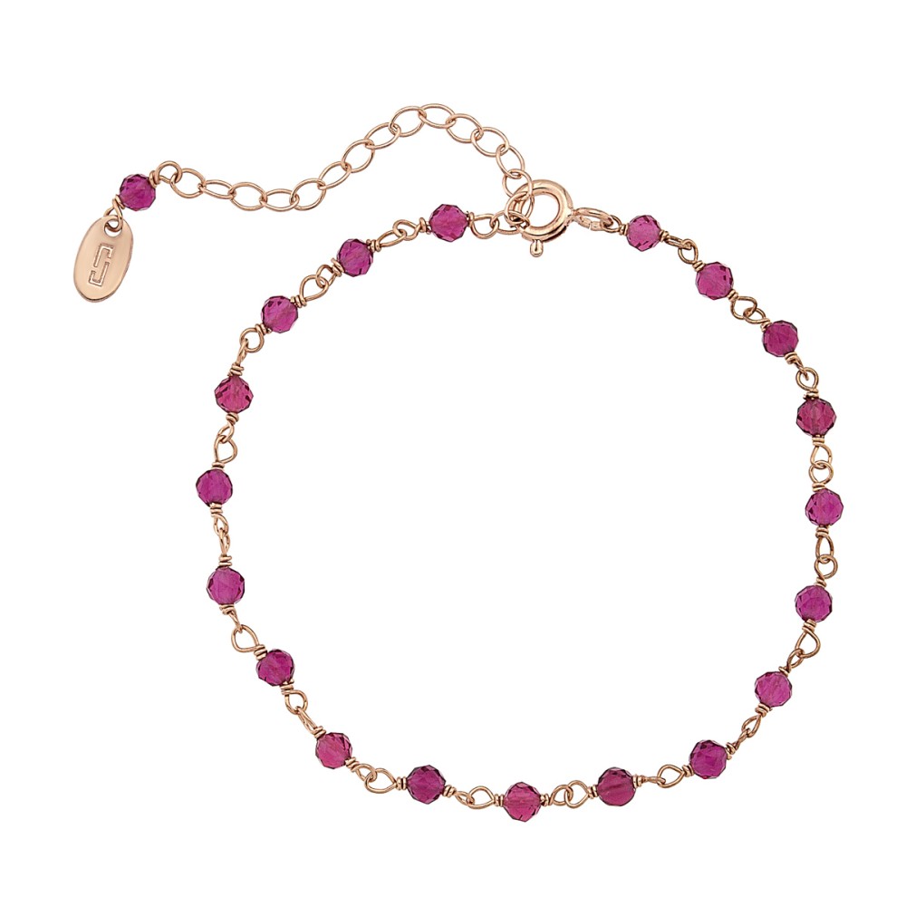 Βραχιόλι ροζάριο με  χαλαζία (ruby quartz) από ροζ επιχρυσωμένο ασήμι 925°
