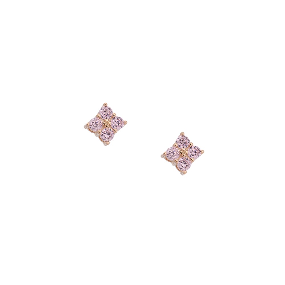 Σκουλαρίκια στικ σχέδιο λουλούδι με πέτρες ζιργκόν από ροζ επιχρυσωμένο ασήμι 925°