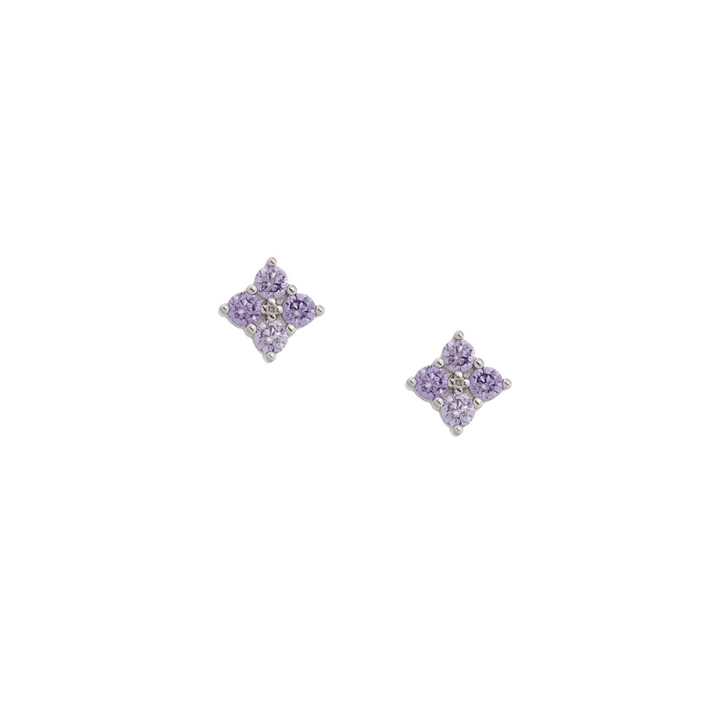 Σκουλαρίκια στικ σχέδιο λουλούδι με πέτρες ζιργκόν από επιπλατινωμένο ασήμι 925°