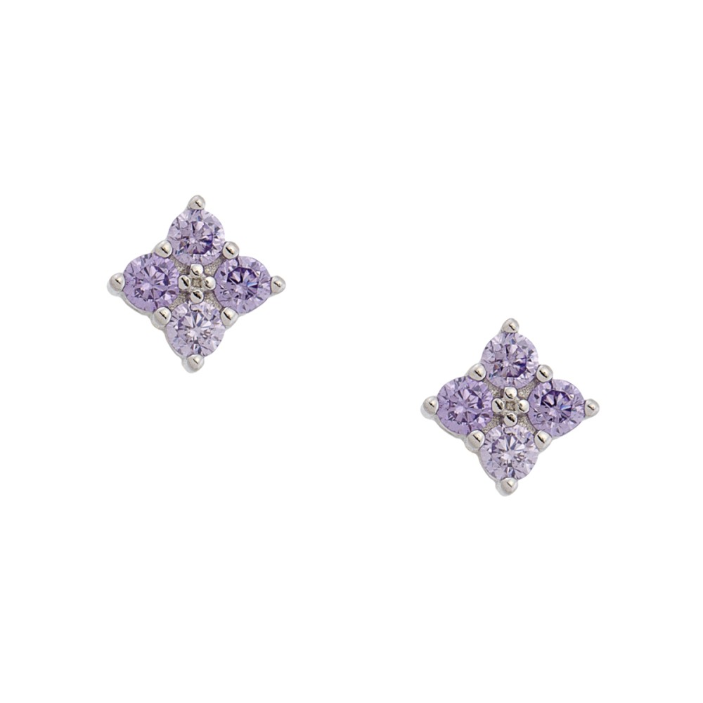 Σκουλαρίκια στικ σχέδιο λουλούδι με πέτρες ζιργκόν από επιπλατινωμένο ασήμι 925°
