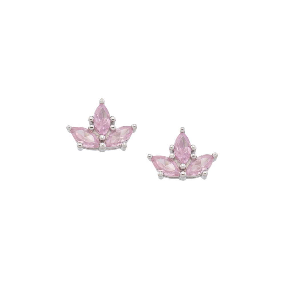 Σκουλαρίκια στικ σχέδιο κορώνα με πέτρες ζιργκόν από επιπλατινωμένο ασήμι 925°