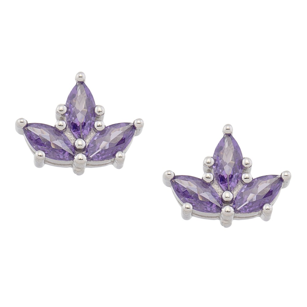 Sterling silver 925°. Triple CZ stud earrings