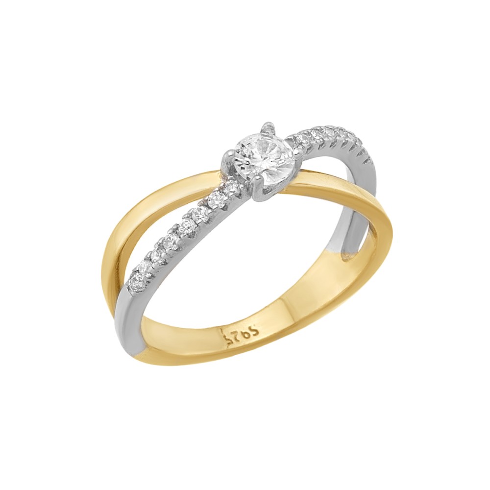 Sterling silver 925°. Dual-tone ring with CZ