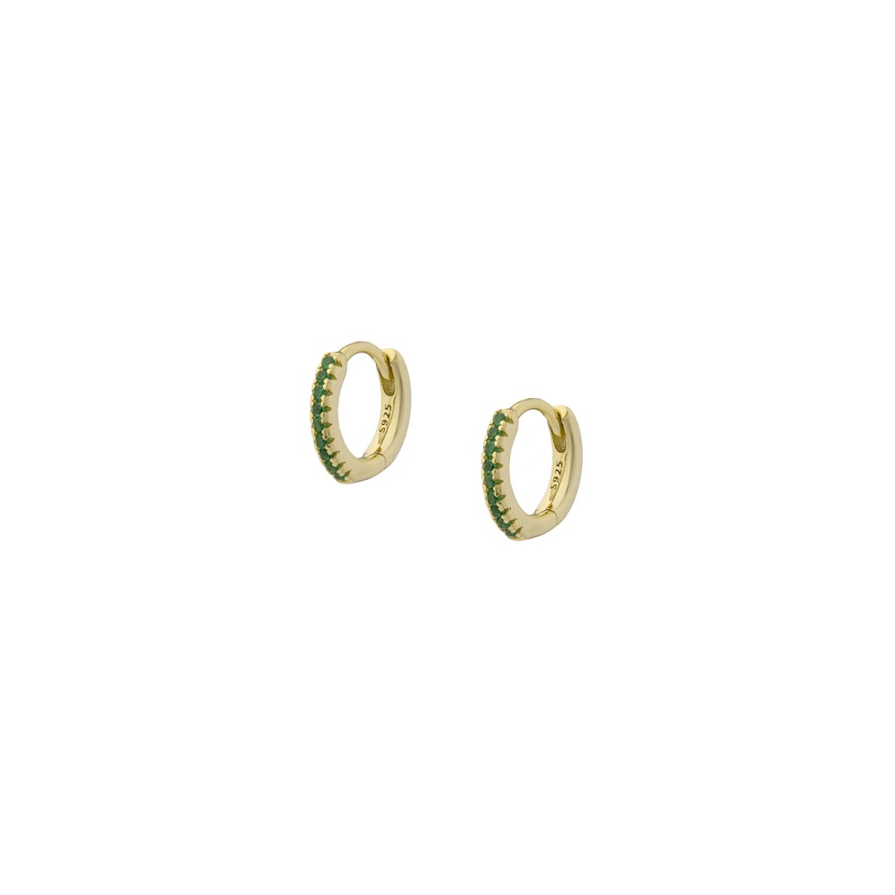 Σκουλαρίκια κρικάκια με πράσινες πέτρες ζιργκόν από επιχρυσωμένο ασήμι 925°