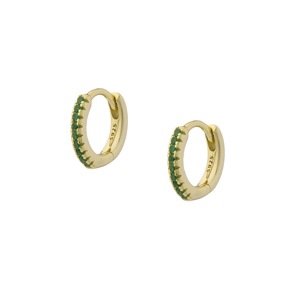 Σκουλαρίκια κρικάκια με πράσινες πέτρες ζιργκόν από επιχρυσωμένο ασήμι 925°