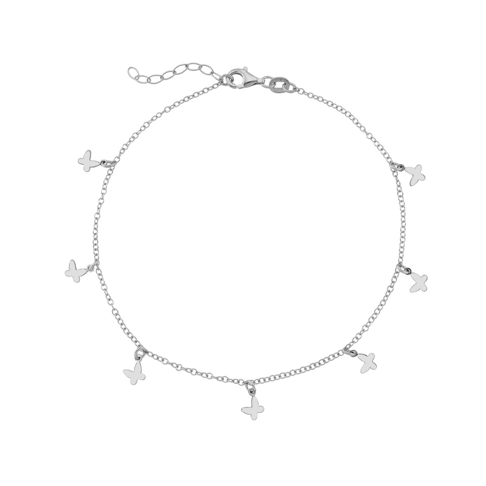Sterling silver 925°. Butterfly charm ankle bracelet