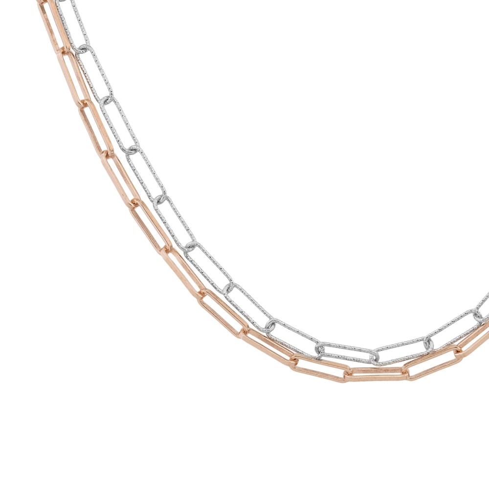 Κολιέ διπλή δίχρωμη αλυσίδα σχέδιο παραλληλόγραμμο από επιπλατινωμένο ασήμι 925°