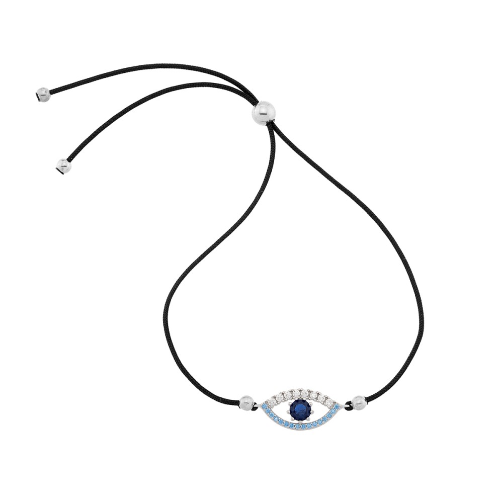 Sterling silver 925°. Mati cord bracelet with CZ