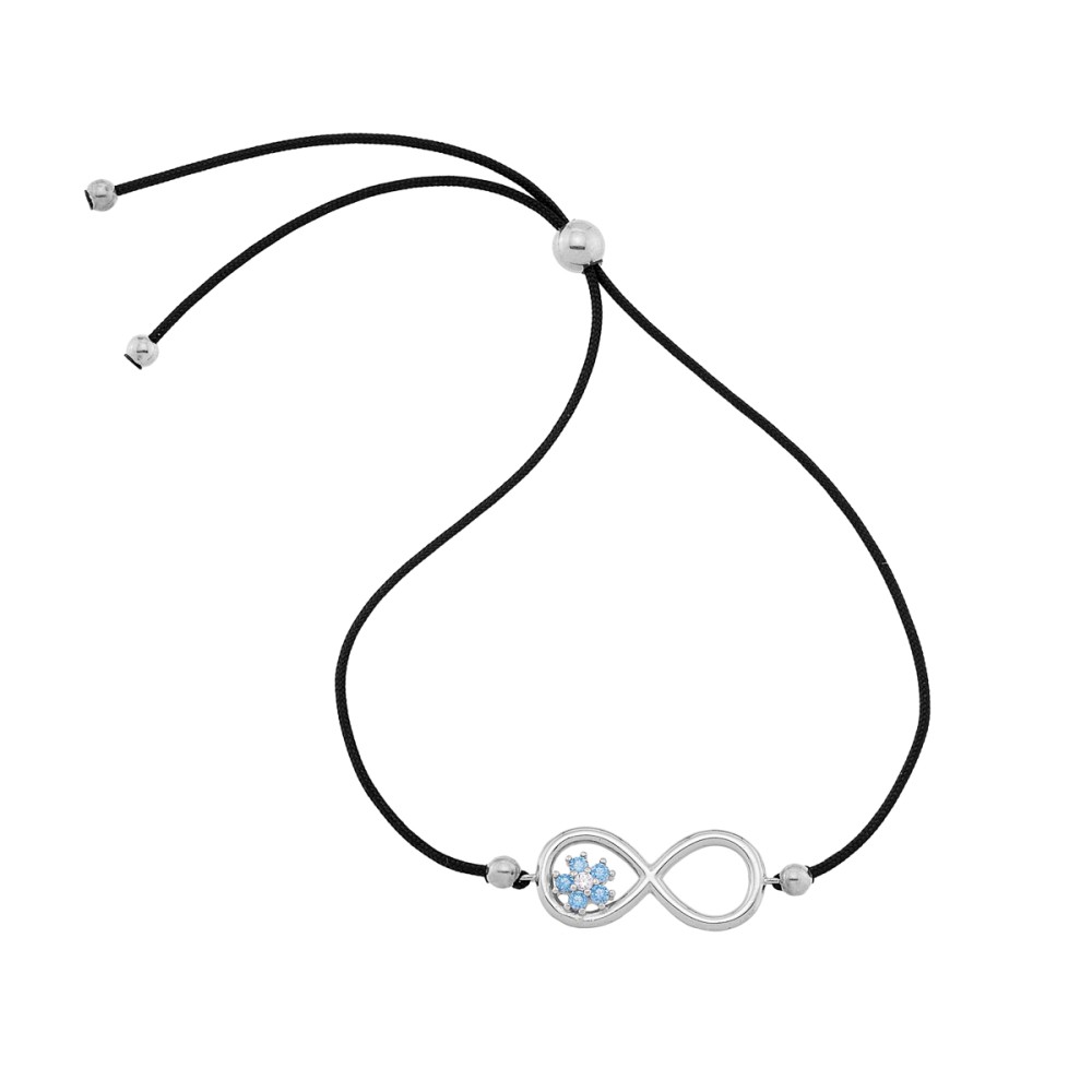 Sterling silver 925°. Infinity cord bracelet with flower CZ