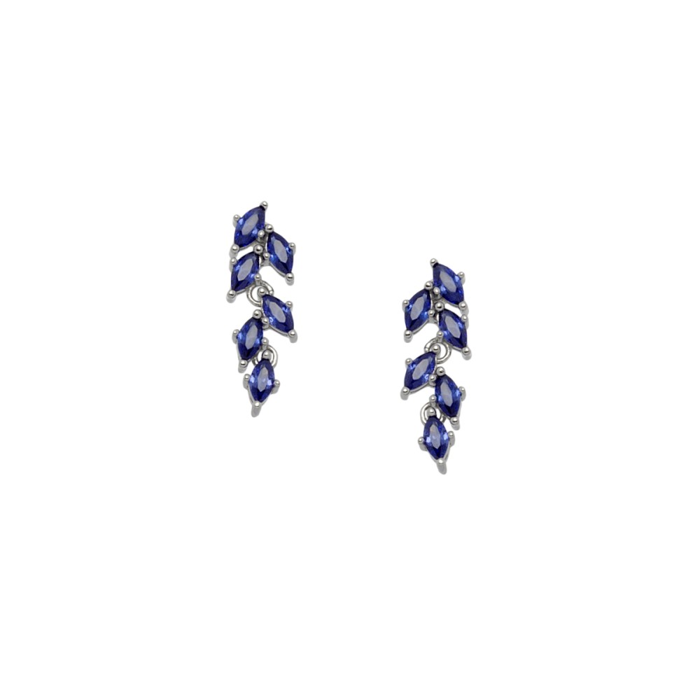 Σκουλαρίκια κρεμαστά ναβέτες με μπλε ζιργκόν από επιπλατινωμένο ασήμι 925°
