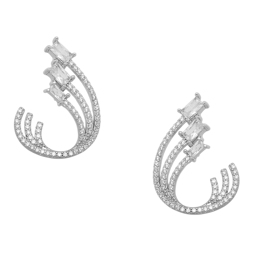 Sterling silver 925°. Triple curve drop earrings with CZ