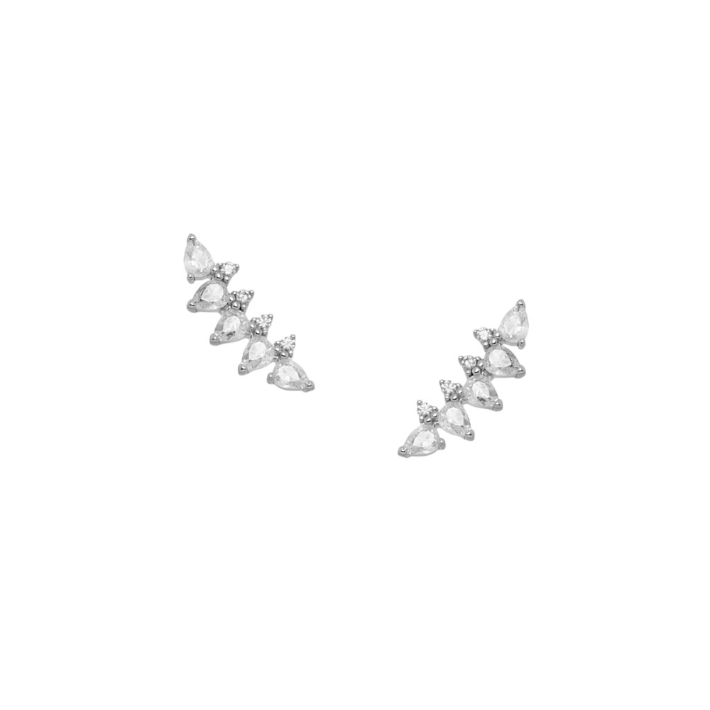 Σκουλαρίκι στικ καμπύλη με λευκά ζιργκόν από επιπλατινωμένο ασήμι 925°