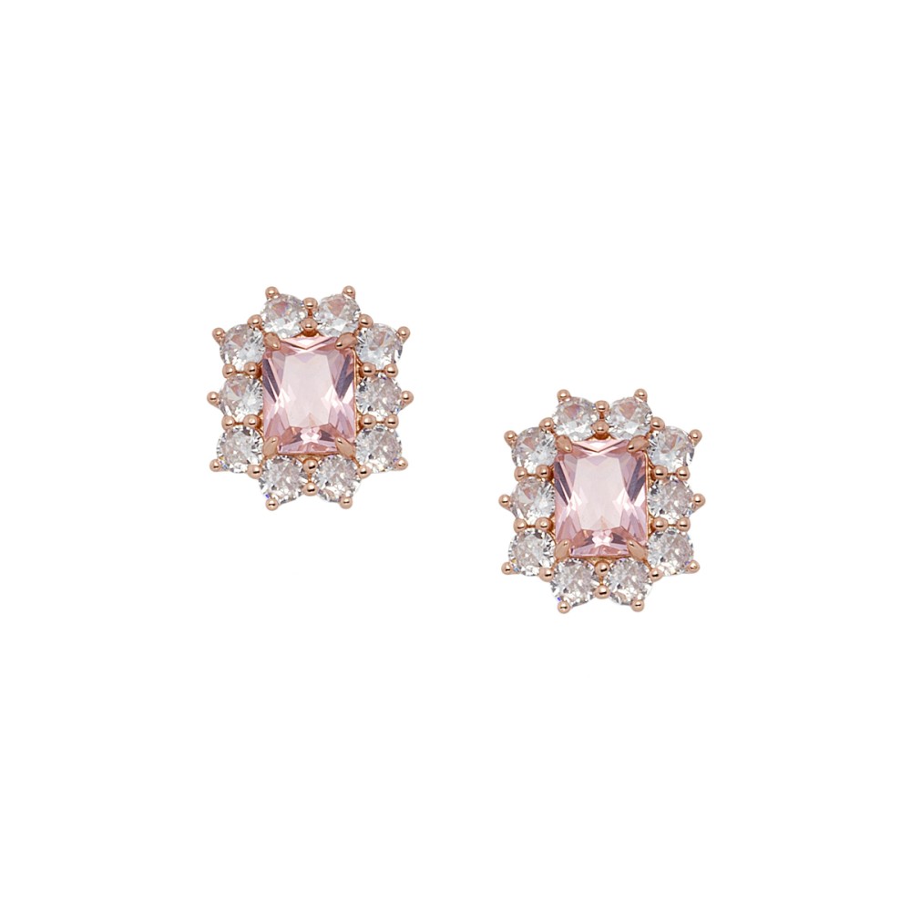Σκουλαρίκια στικ ροζέτες με ροζ ζιργκόν από ροζ επιχρυσωμένο ασήμι 925°