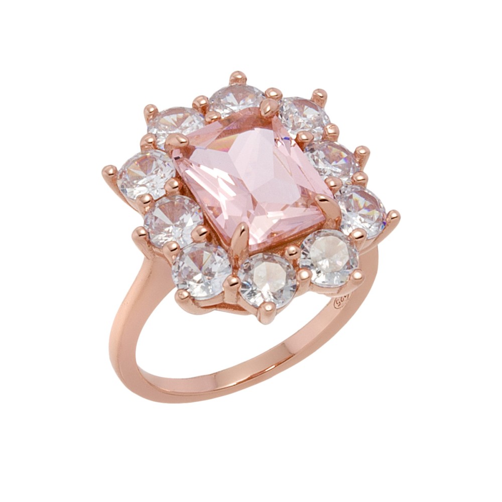 Δαχτυλίδι ροζέτα με ροζ ζιργκόν από ροζ επιχρυσωμένο ασήμι 925°