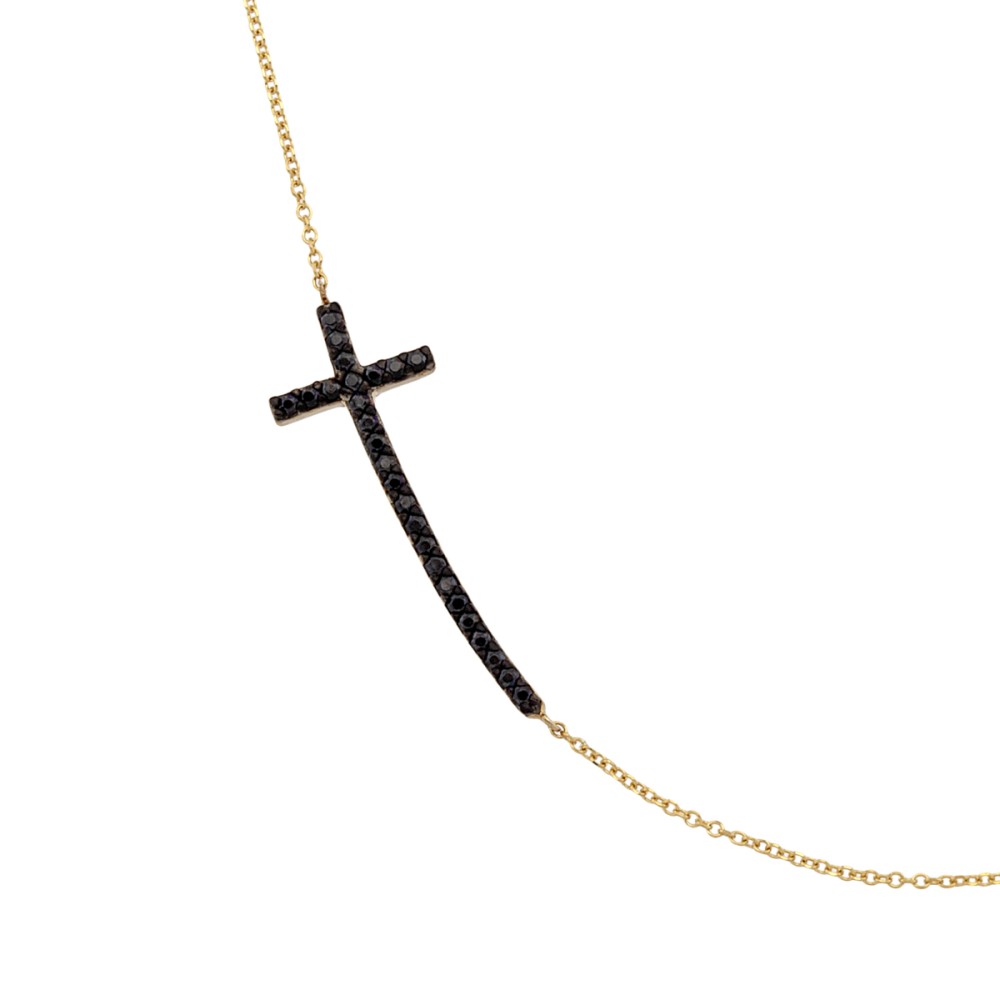 Κολιέ με αλυσίδα σχέδιο σταυρός με μαύρα ζιργκόν από χρυσό 9 καρατίων 