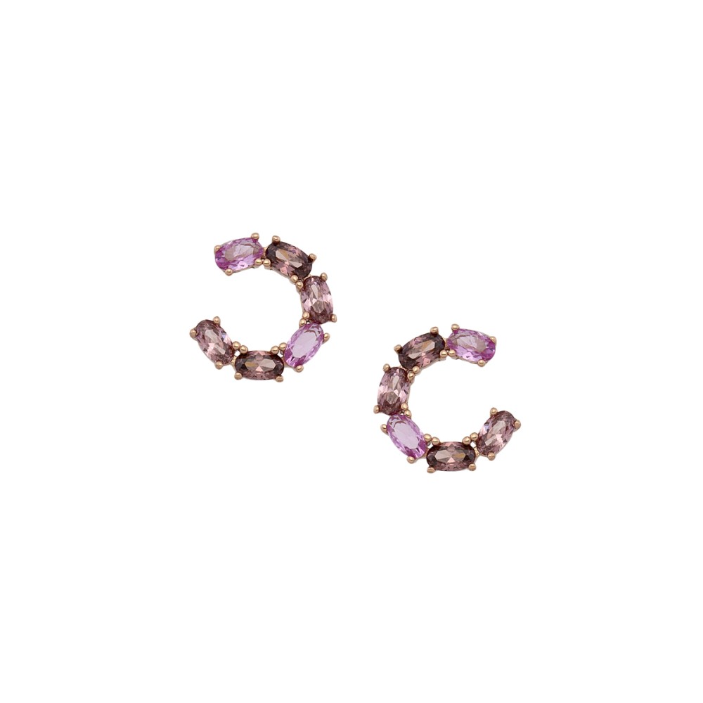 Σκουλαρίκια στικ σχέδιο κύκλος από ροζ επιχρυσωμένο ασήμι 925°