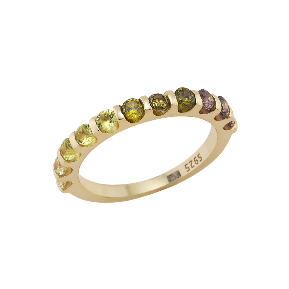 Δαχτυλίδι μισόβερο με χρωματιστά ζιργκόν από επιχρυσωμένο ασήμι 925°