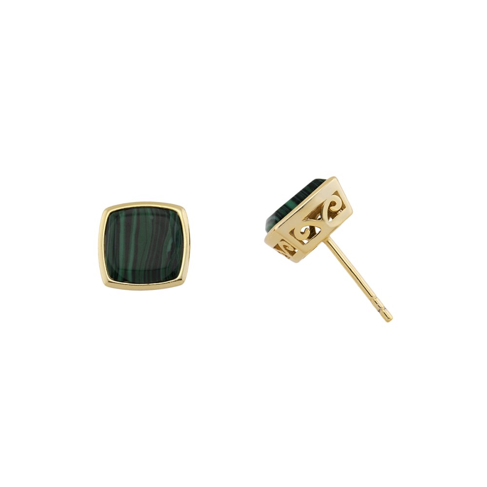 Sterling silver 925°. Square studs with malachite