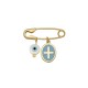 Gold 9ct. Baby safety pin with charms
