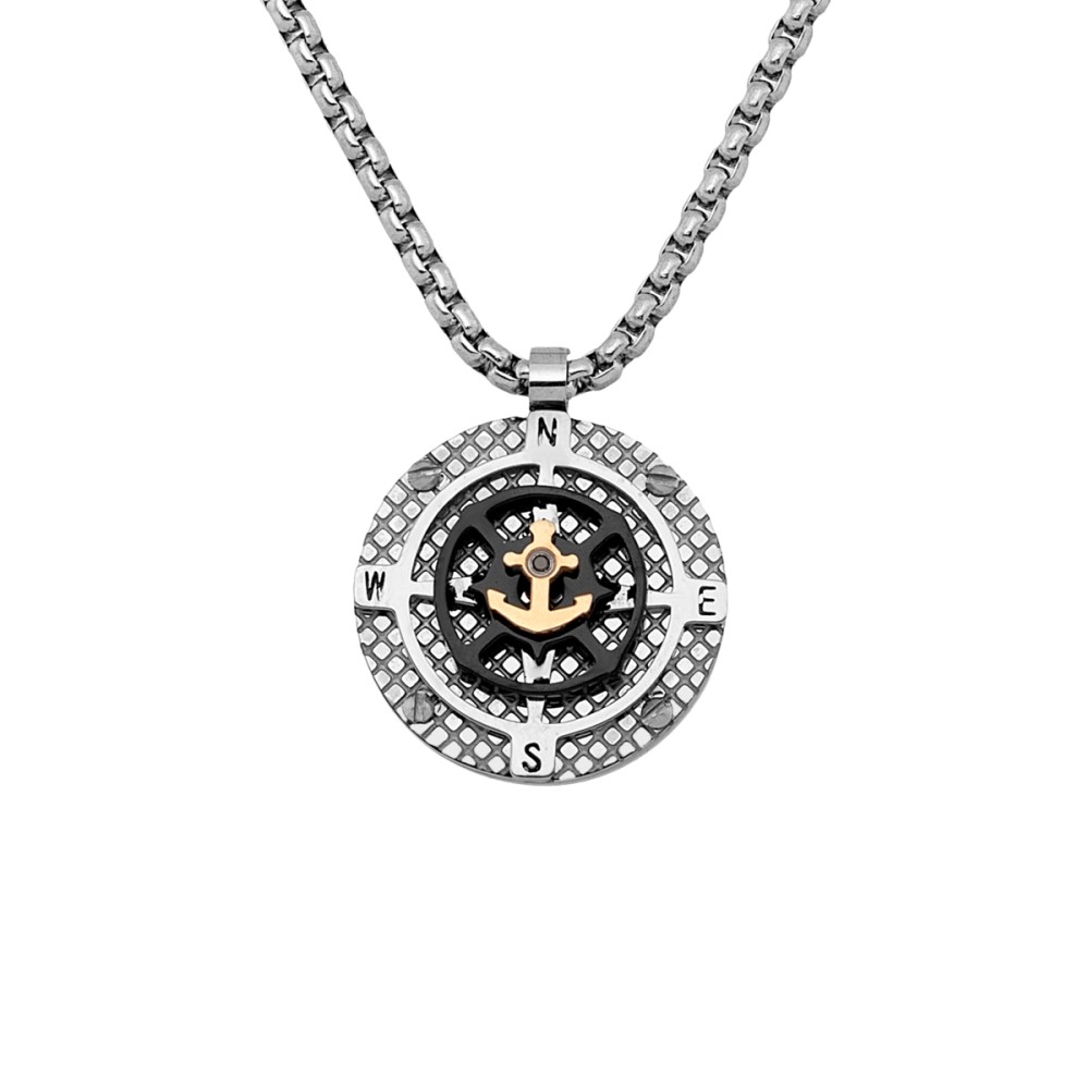 Stainless Steel. Compass pendant necklace