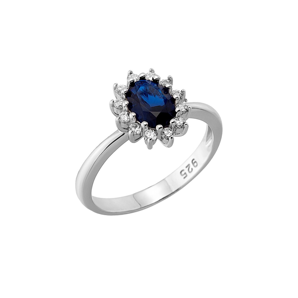 Sterling silver 925°. Starburst ring with CZ