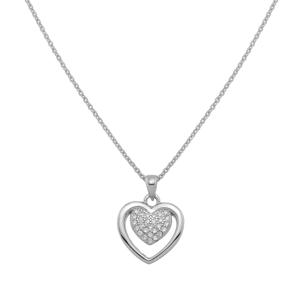 Sterling silver 925°. Double heart pendant with CZ