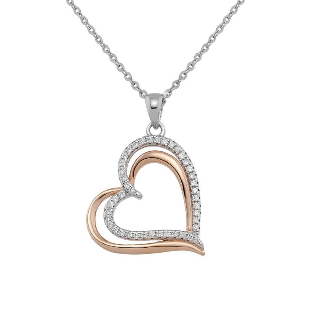 Sterling silver 925°. Double sideways heart necklace