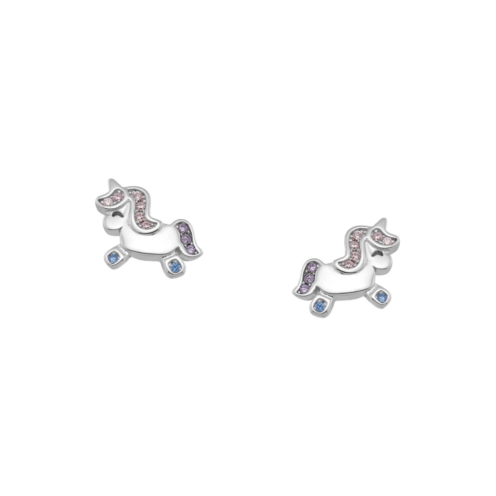 Sterling silver 925°. Unicorn studs with CZ