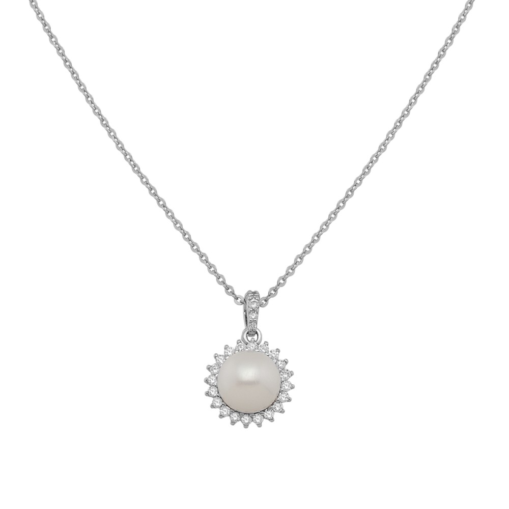 Sterling silver 925°. Rosette pearl pendant
