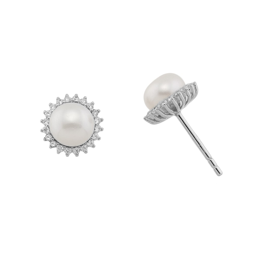 Sterling silver 925°. Rosette pearl earrings