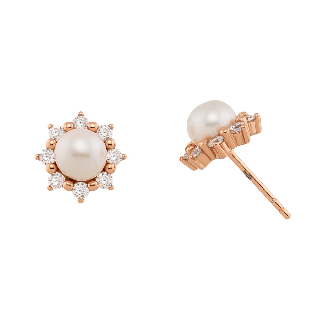 Sterling silver 925°. Pearl rosette earrings