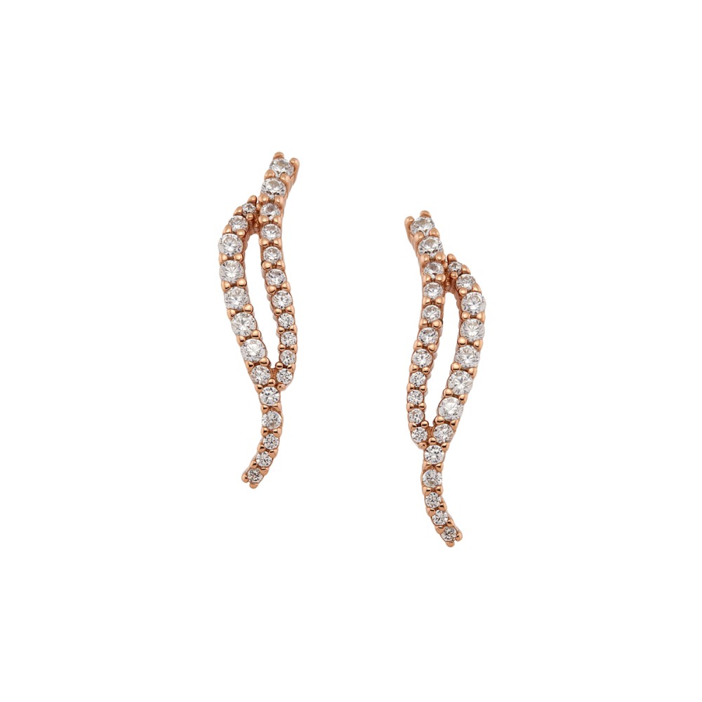 Σκουλαρίκια cuffs με πέτρες ζιργκόν από ροζ επιχρυσωμένο ασήμι 925°