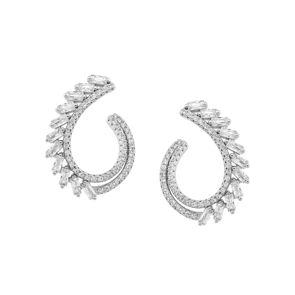 Sterling silver 925°. J shaped earrings with CZ