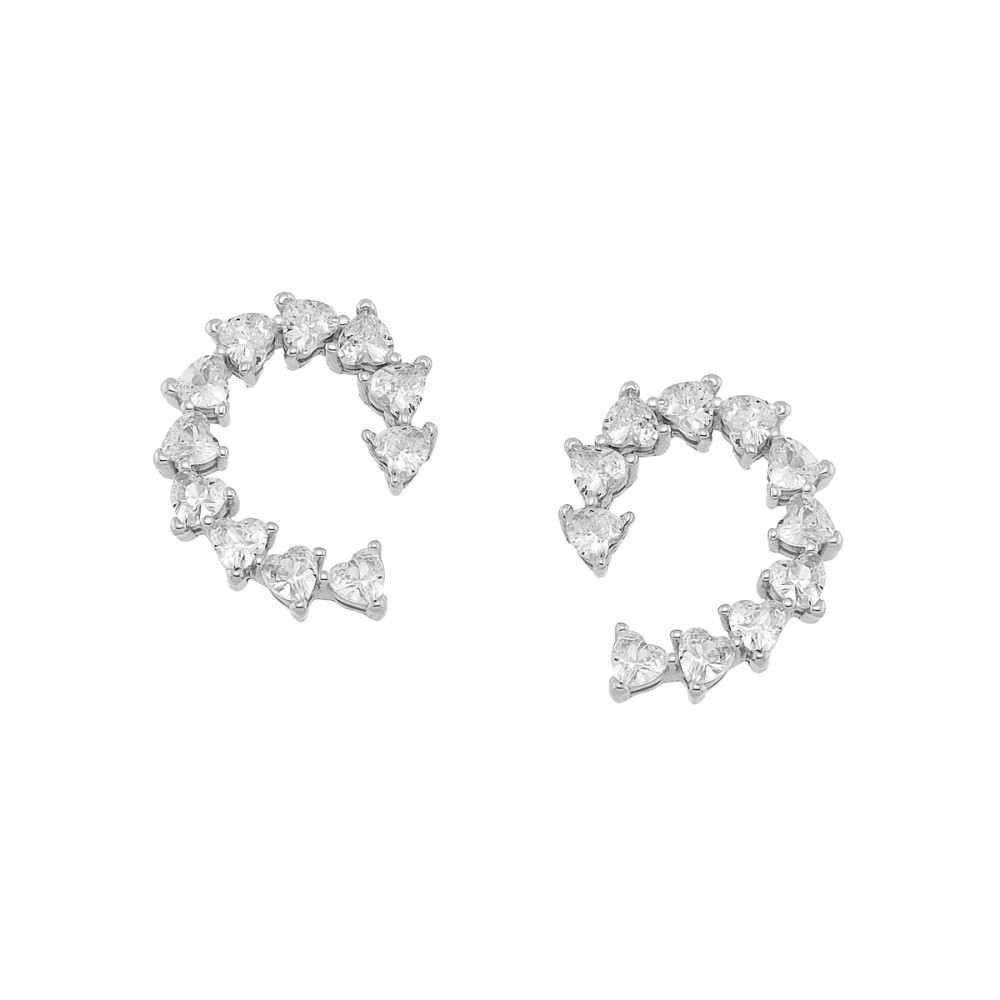 Sterling silver 925°. Half heart earrings with CZ