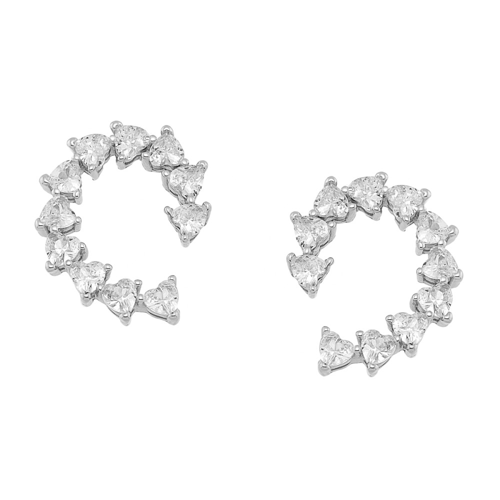 Sterling silver 925°. Half heart earrings with CZ