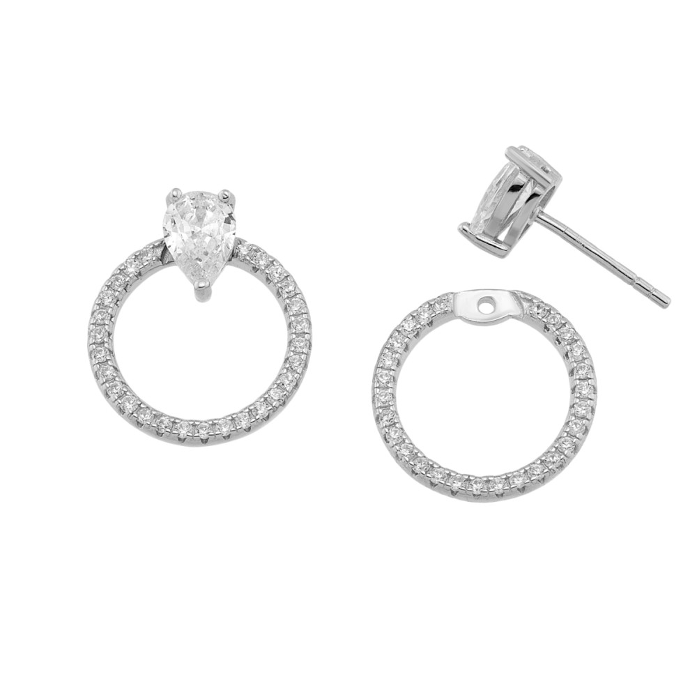 Sterling silver 925°. Teardrop & circle earrings with CZ