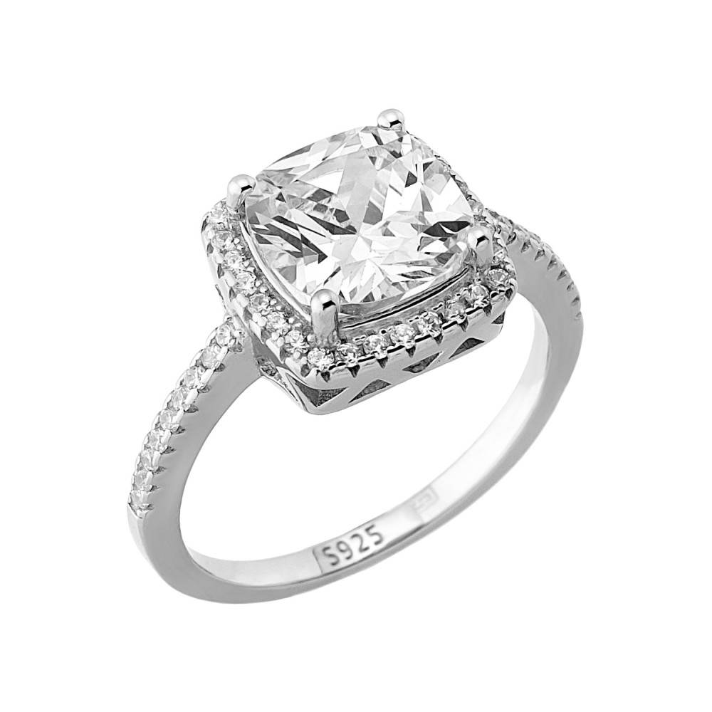 Sterling silver 925°. Square solitaire with halo ring