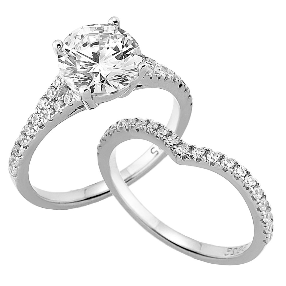 Sterling silver 925°. Solitaire and eternity band with CZ