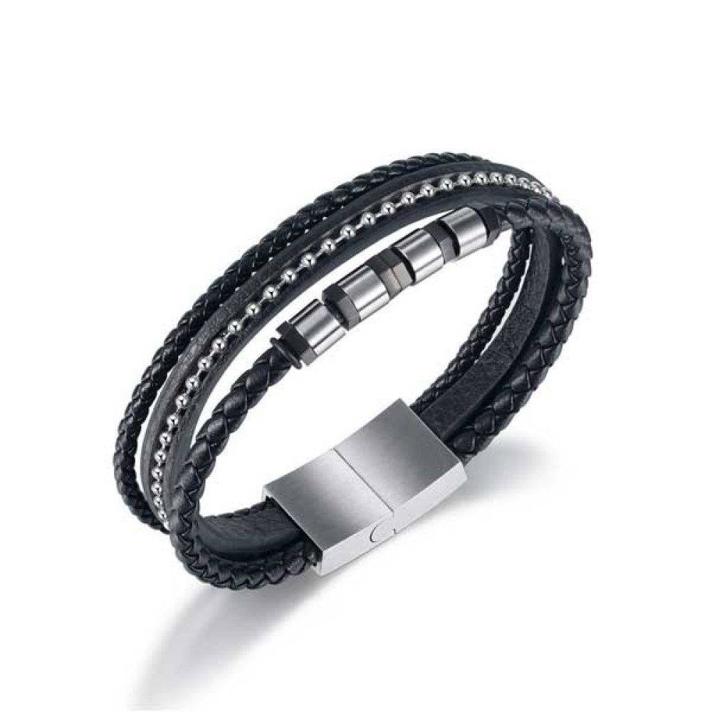 Stainless Steel. Triple leather bracelet