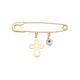 Gold 9ct. Safety pin with cross & mati