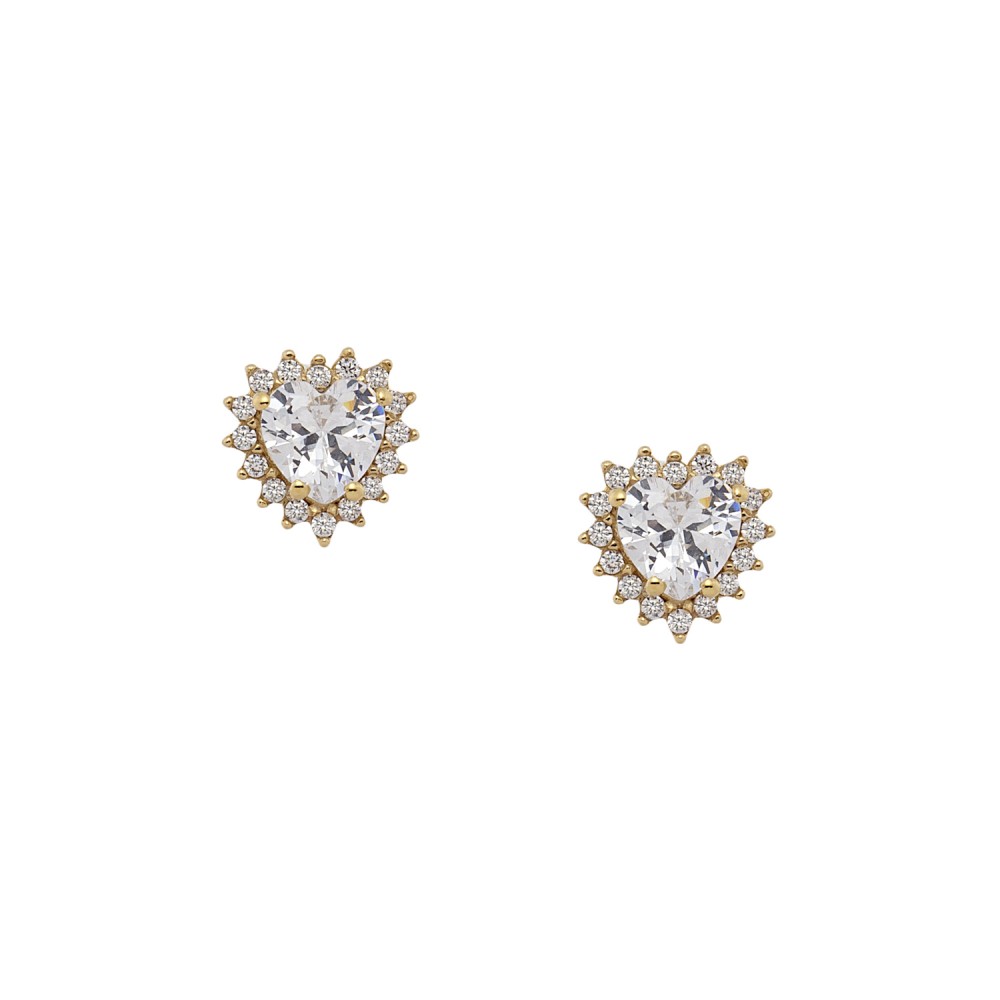 Gold 9ct. Heart studs with halo CZ