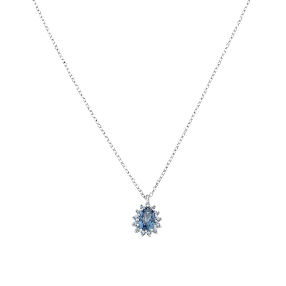 Sterling silver 925°. Teardrop rosette pendant necklace