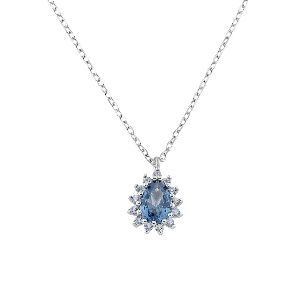 Sterling silver 925°. Teardrop rosette pendant necklace