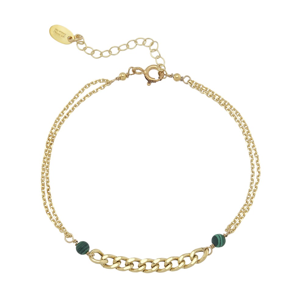 Sterling silver 925°. Double chain bracelet with malachite