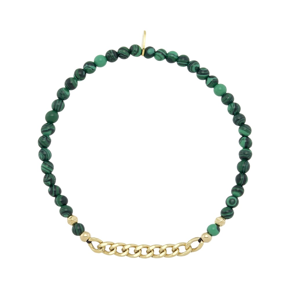 Sterling silver 925°. Malachite and chain bracelet.