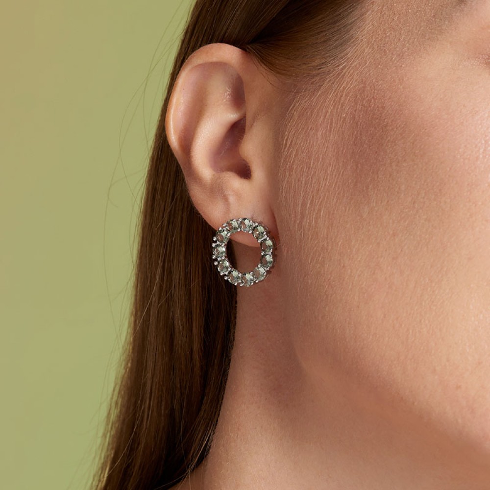 Sterling silver 925°. Open circle earrings CZ