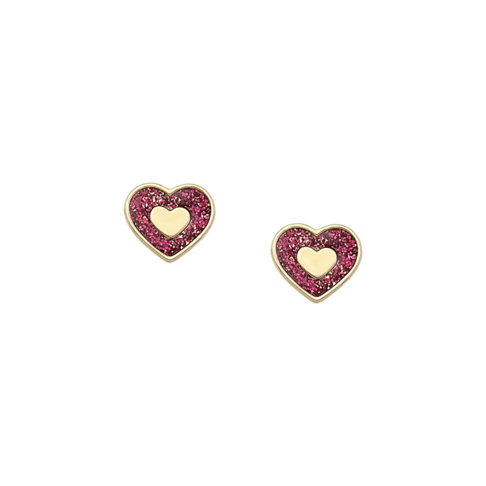 Παιδικά σκουλαρίκια στικ σχέδιο καρδιά με σμάλτο από χρυσό 14 καρατίων