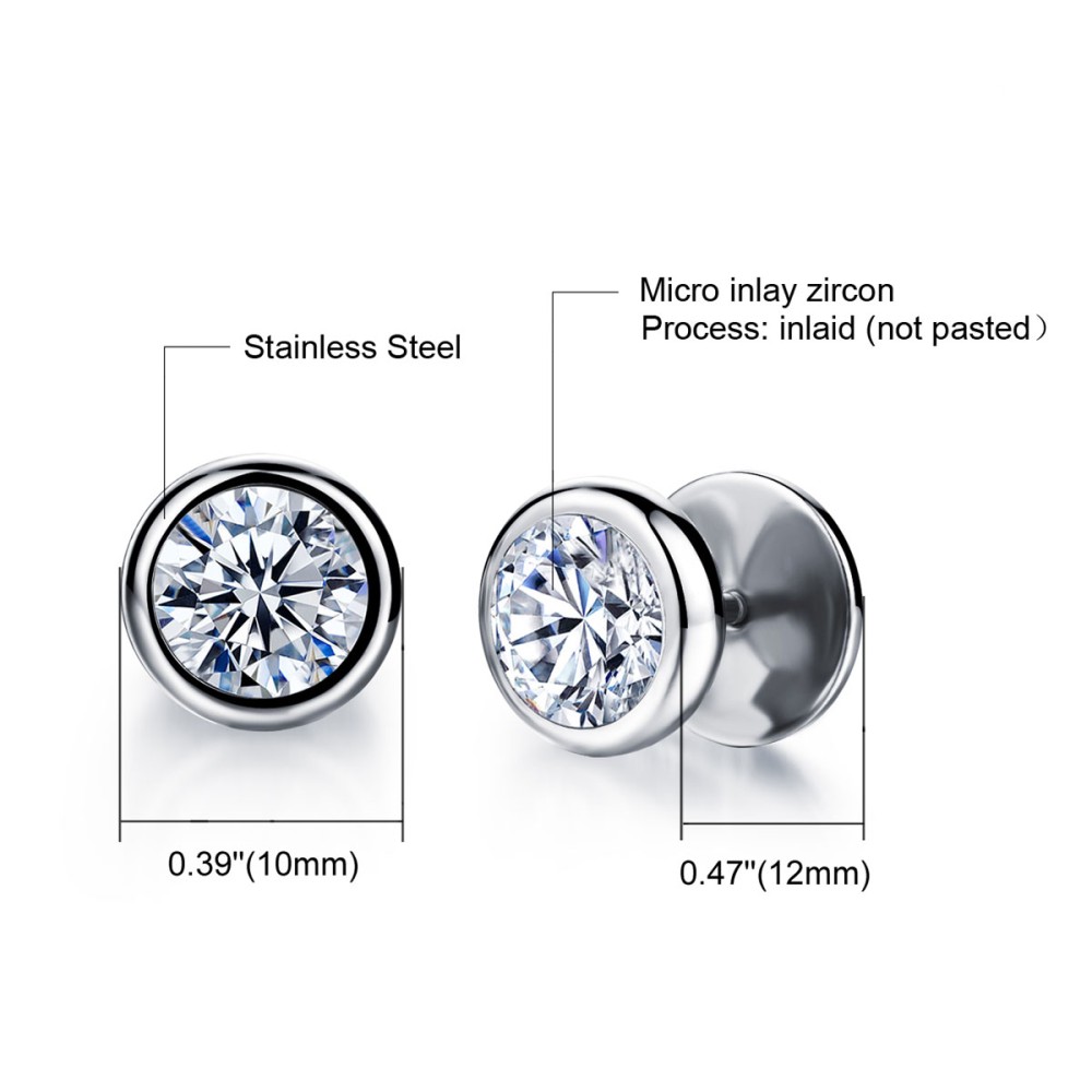 Stainless Steel. Solitaire CZ studs